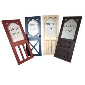 Lot 4 Wood Screen Door Photo Frames Primitive Decor Country Red Blue
